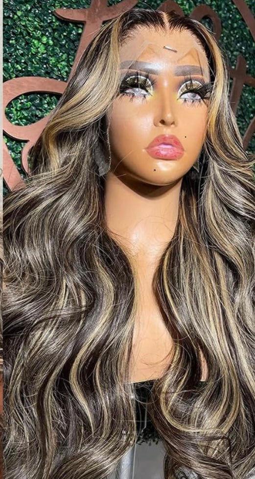 26 Inch Ombre Lace Front Wig Human Hair Pre Plucked 13x4 1B/27 Highlight Lace Front Wig Human Hair with Baby Hair 180% Density Colored Body Wave HD Lace Frontal Wig Human Hair