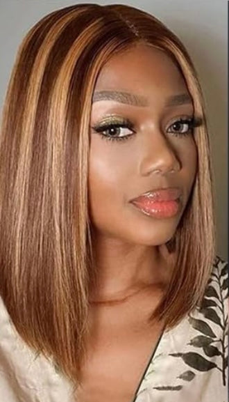 Highlight Ombre Bob Wig Human Hair Straight 4/27 Honey Blonde Bob Lace Front Wigs Human Hair 12 Inch 13x4 Lace Front Bob Wigs 12A Short Bob Wig 180% Density Glueless Wigs Straight Bob Frontal Wigs