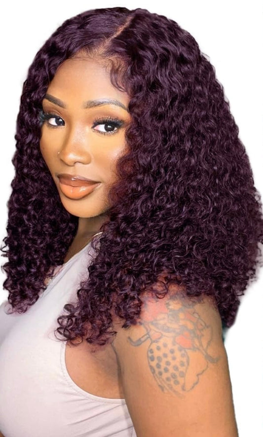 Dark Burgundy Lace Front Wigs Human Hair Dark Purple Curly 13x4 HD Lace Frontal Wig Pre Plucked With Baby Hair Deep Purple Colored Closure Wigs Human Hair 150% Density For Women 12 Inch